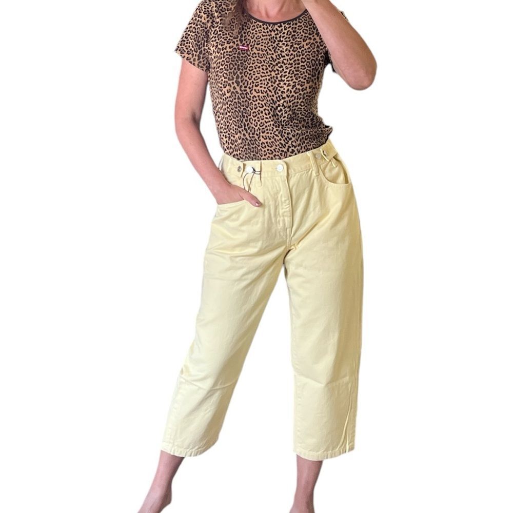 EDWIN Maiia high rise wide leg yellow crop jeans trousers adjustable waist pants